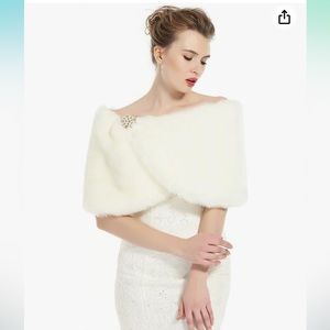 Faux Fur Wrap Shawl in Ivory